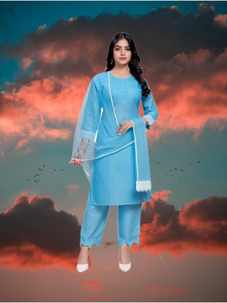     			M Enterprise Cotton Self Design Kurti With Pants Women's Stitched Salwar Suit - Light Blue ( Pack of 1 )