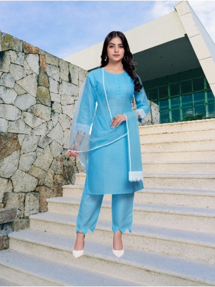     			M Enterprise Cotton Self Design Kurti With Pants Women's Stitched Salwar Suit - Light Blue ( Pack of 1 )