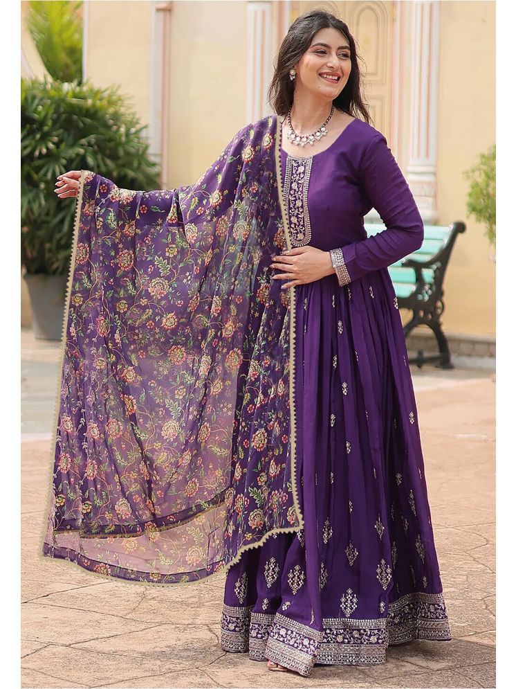     			Trijal Fab Purple Anarkali Georgette Women's Stitched Ethnic Gown ( Pack of 1 )