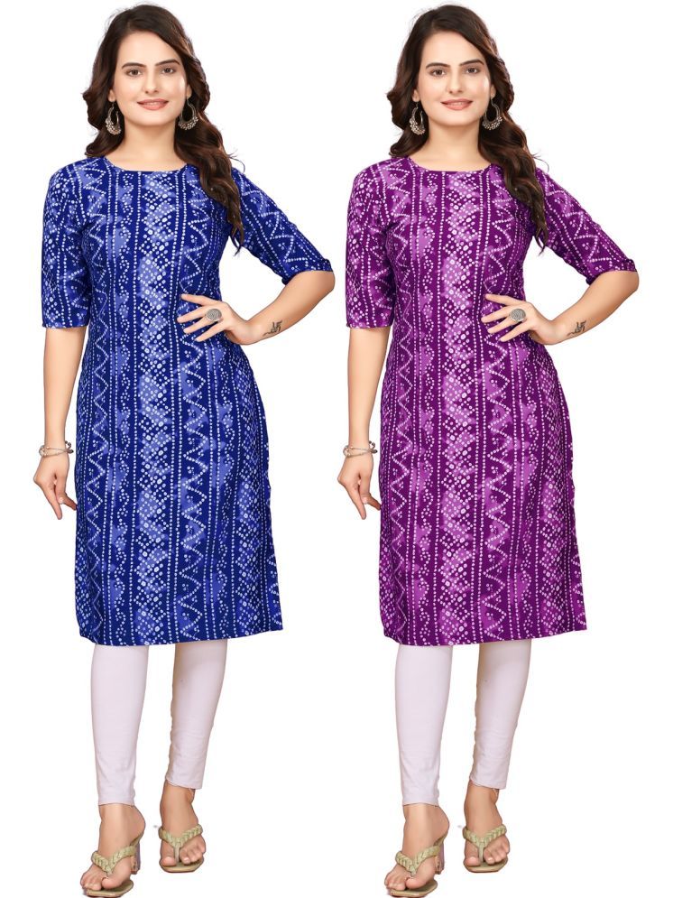     			VACHHARAJ DESIGN Pack of 2 Crepe Printed Straight Women's Kurti - ( Blue,Purple )