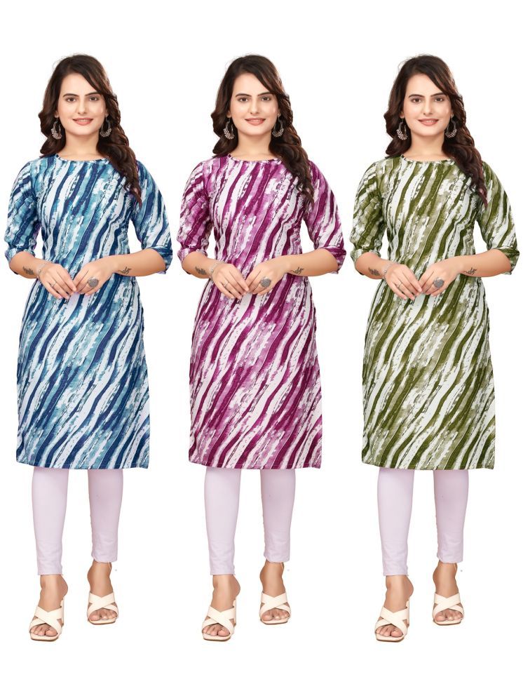     			VACHHARAJ DESIGN Pack of 3 Crepe Printed Straight Women's Kurti - ( Blue,Purple,Green )