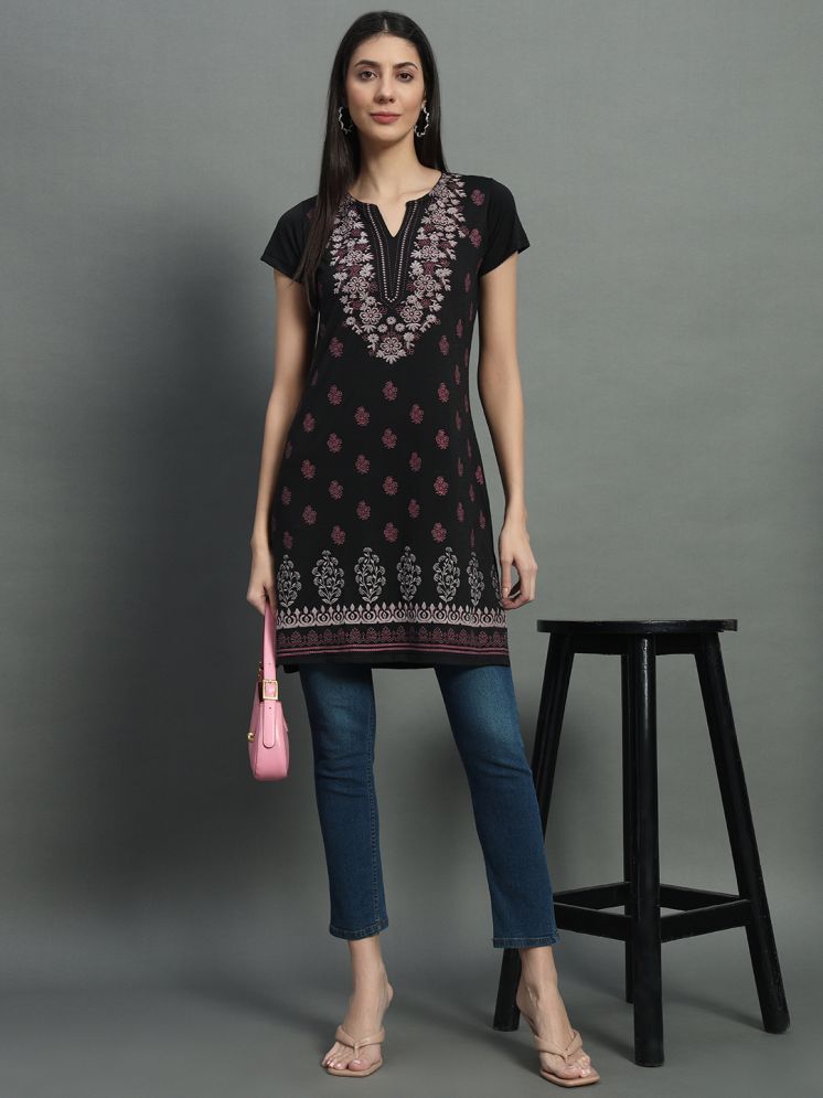     			BELLAFINO Pack of 1 Cotton Blend Printed Straight Women's Kurti - ( Black )