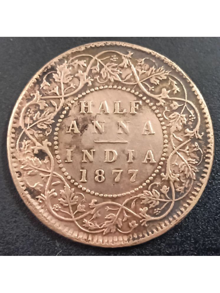     			British India Victoria Empress Rare 1877 Half Anna Copper Coin