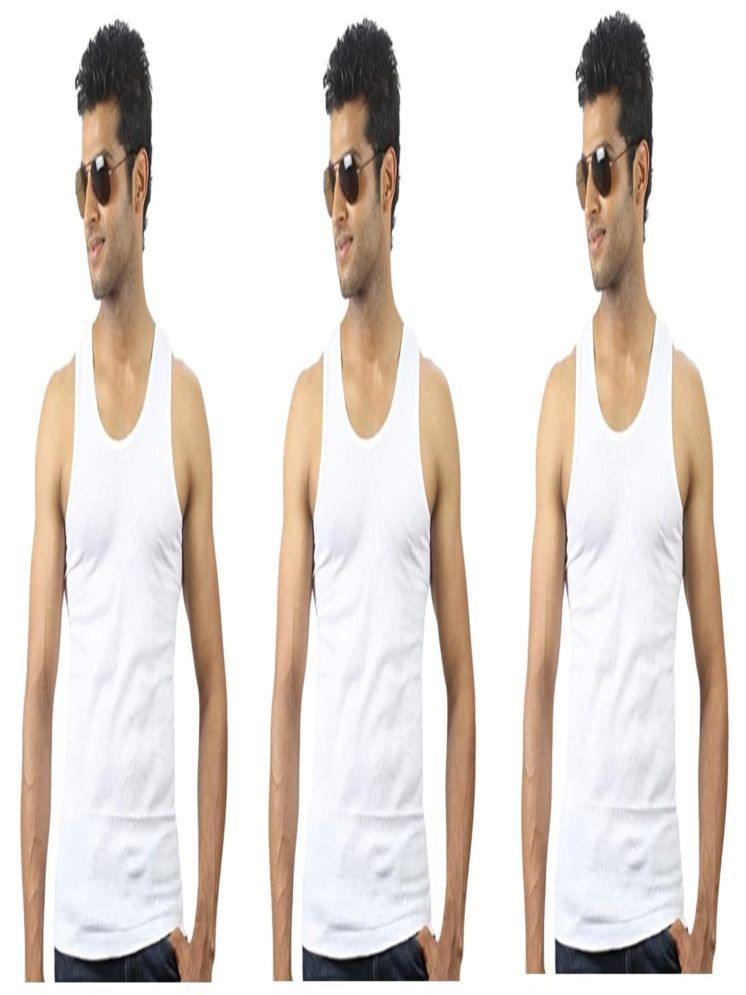     			D1 DIFFERENT ONE Pack of 3 Cotton Basic Vest For Men ( White )