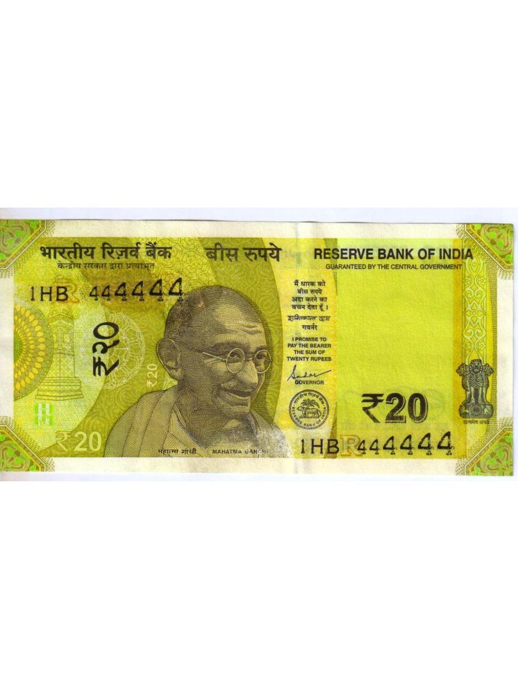     			Extreme Rare 20 Rupee 444444 Number Note Signed By Shaktikanta Das