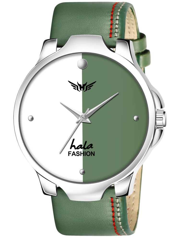     			Hala Green Leather Analog Men's Watch