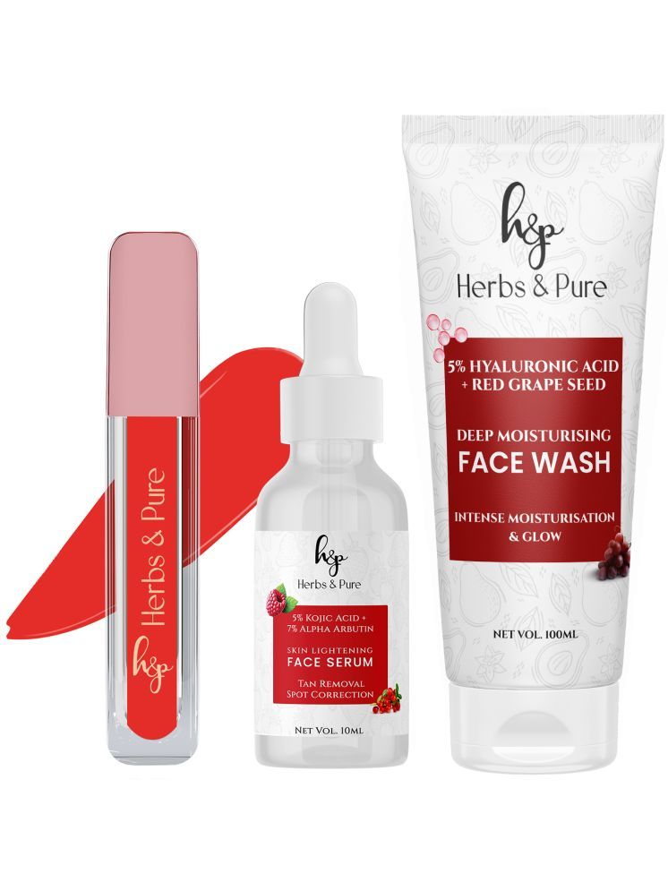     			Herbs and Pure Hyaluronic Acid Red Grapes Seed Face Wash (100ml) with Kojic Acid Tan Removal Face Serum (10ml) and Lipstick