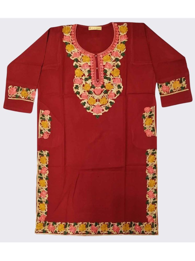     			KASHMIRI Pack of 1 Woollen Embroidered Phiran Women's Kurti - ( Maroon )