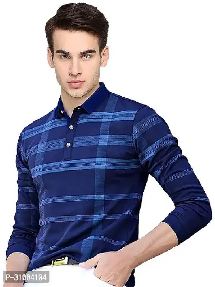     			LAMATE Pack of 1 Cotton Blend Regular Fit Checks Full Sleeves Men's Polo T Shirt ( Blue )