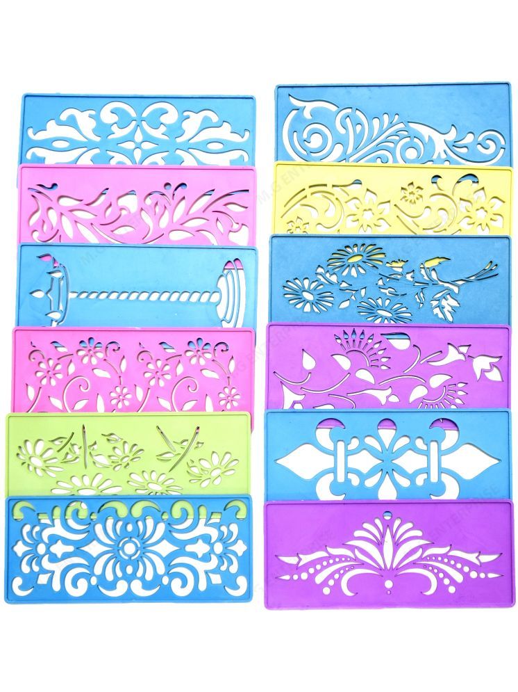     			M.G ENTERPRISE DIY Plastic Rangoli Stencils For Floor and Wall PLS-J-12 Set of 12 pc (3 in x 7 in)