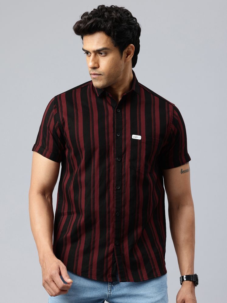     			MAJESTIC MAN 100% Cotton Slim Fit Striped Half Sleeves Men's Casual Shirt - Maroon ( Pack of 1 )