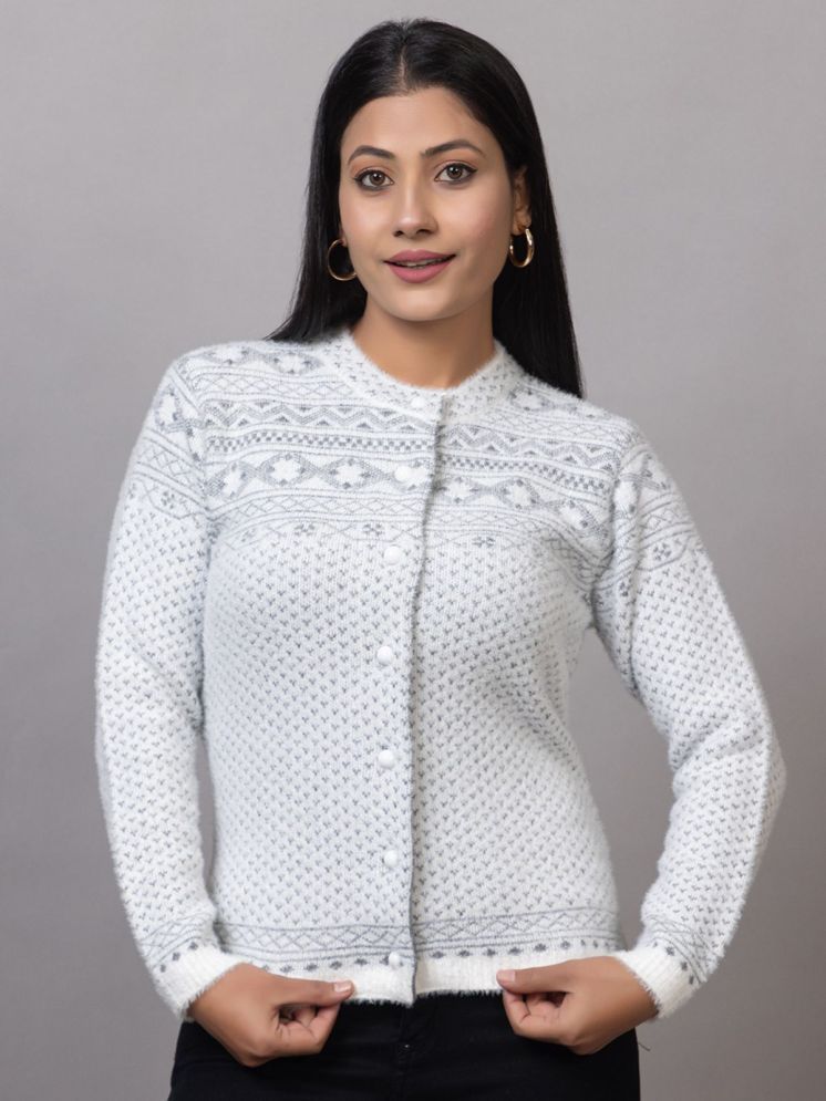     			MISDYNAMIC Acrylic Round Neck Women's Buttoned Cardigans - White ( Single )