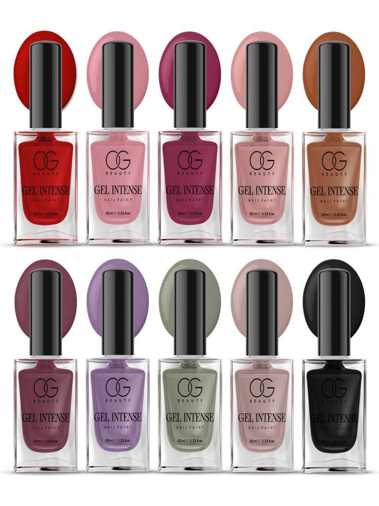     			OG BEAUTY Multi Glossy Nail Polish 100 ( Pack of 10 )