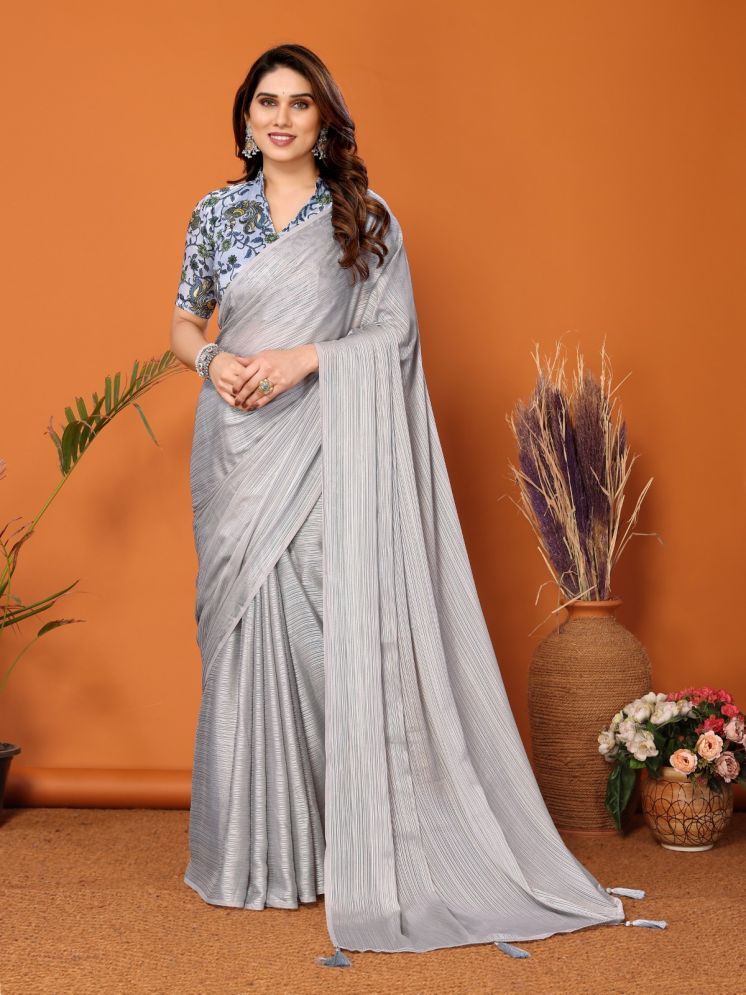     			PHORIA STYLE Pack of 1 Chiffon Printed Saree With Blouse Piece ( Grey )