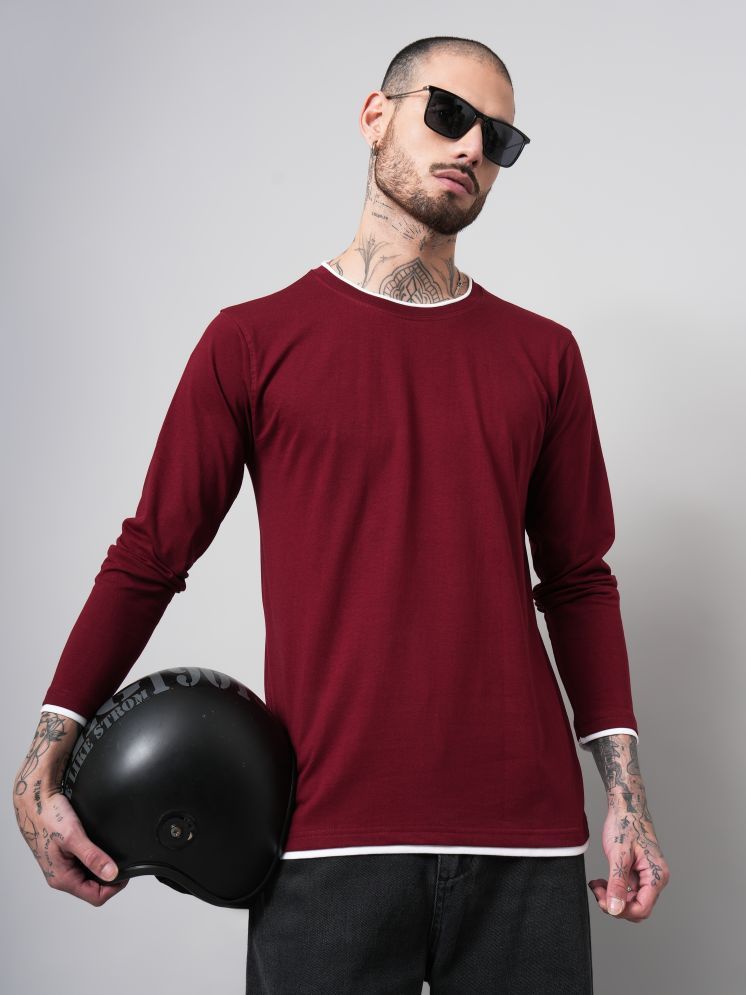     			Paul Street Cotton Slim Fit Solid Full Sleeves Men's Round T-Shirt - Maroon ( Pack of 1 )