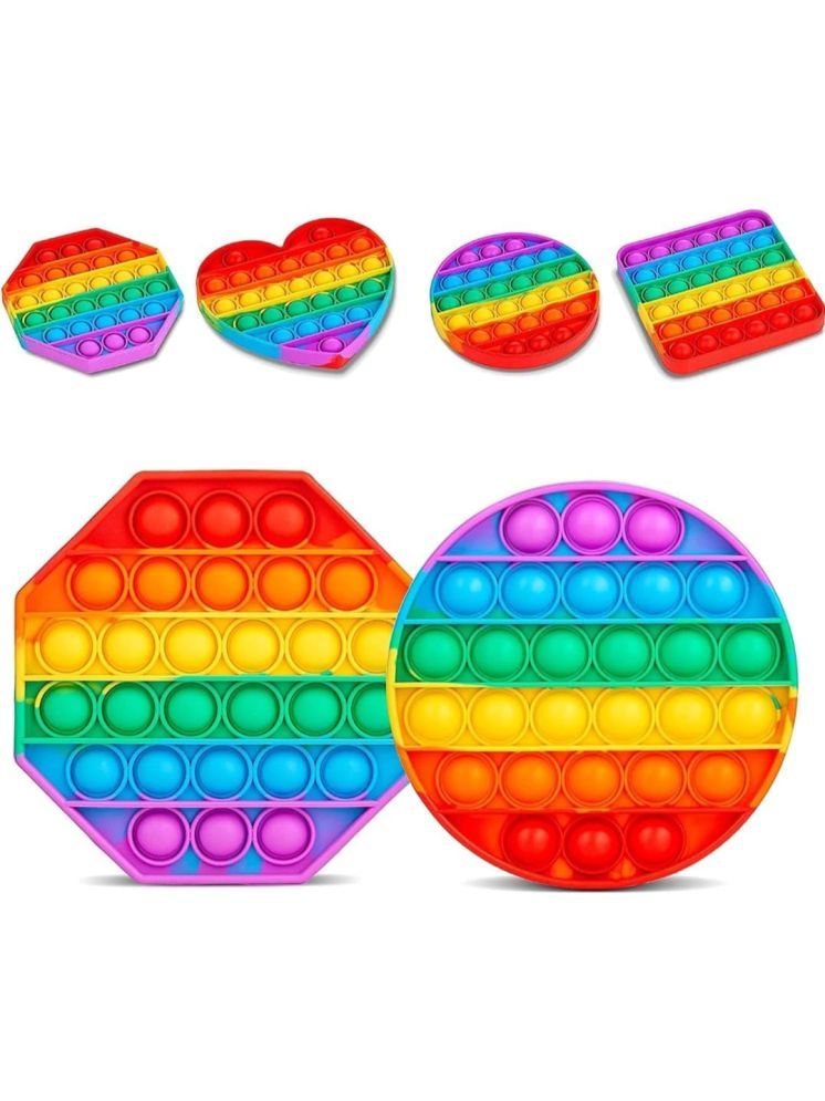     			Pop It Fidget Toys, Stress Relief Silicone Pressure Relieving, Squeeze Gifts for Kids Children Adults - Pack of 4, Multicolor (Random Design)