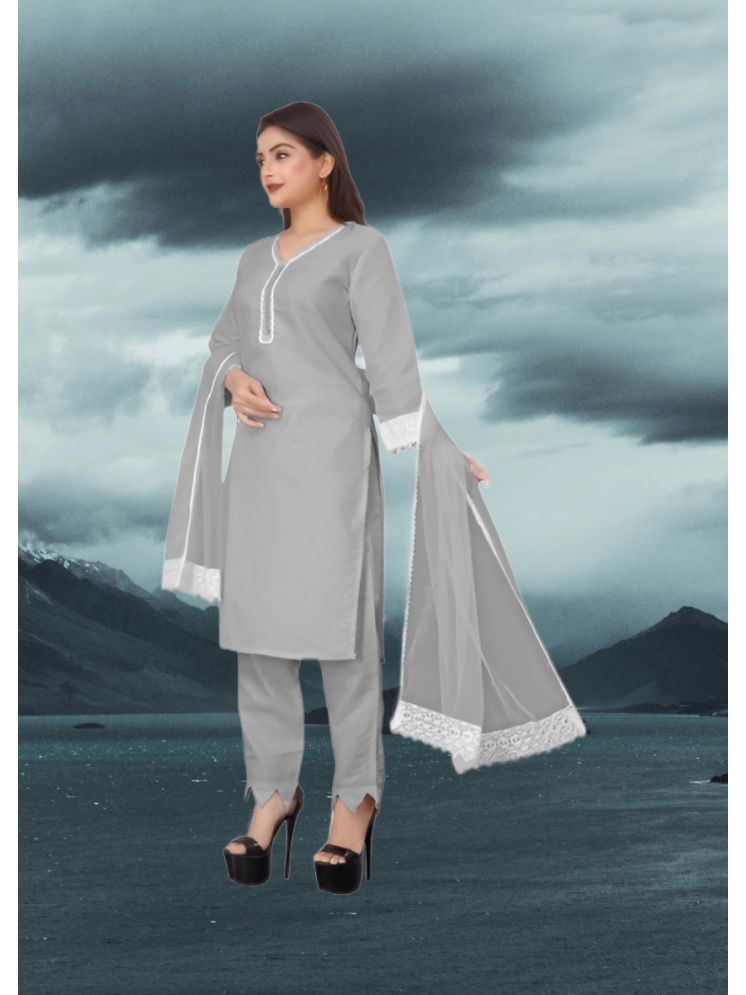     			RUTSH CREATION Cotton Self Design Kurti With Pants Women's Stitched Salwar Suit - Light Grey ( Pack of 1 )