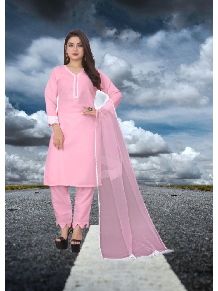     			RUTSH CREATION Cotton Self Design Kurti With Pants Women's Stitched Salwar Suit - Pink ( Pack of 1 )