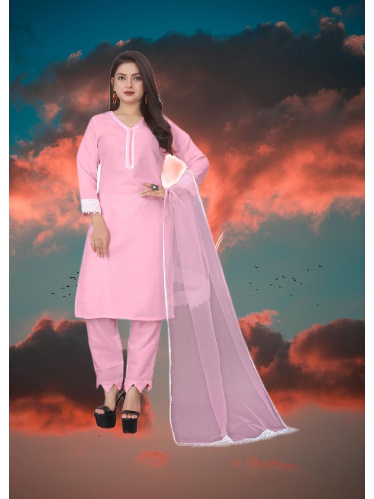     			RUTSH CREATION Cotton Self Design Kurti With Pants Women's Stitched Salwar Suit - Pink ( Pack of 1 )