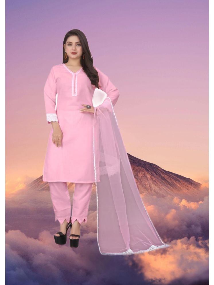     			RUTSH CREATION Cotton Self Design Kurti With Pants Women's Stitched Salwar Suit - Pink ( Pack of 1 )