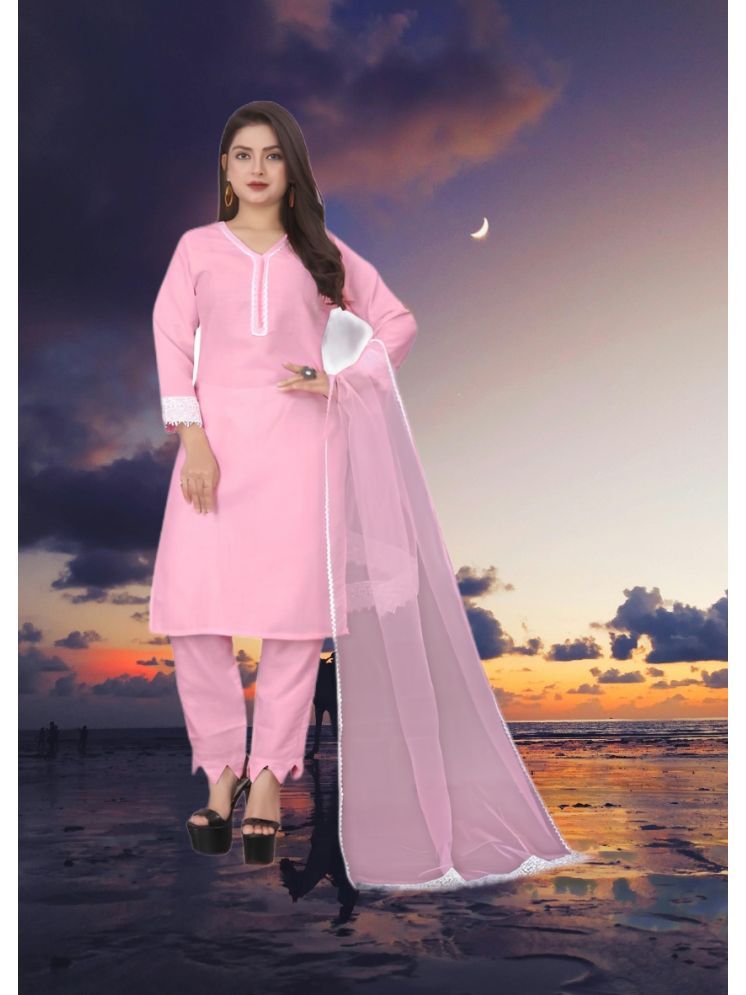     			RUTSH CREATION Cotton Self Design Kurti With Pants Women's Stitched Salwar Suit - Pink ( Pack of 1 )