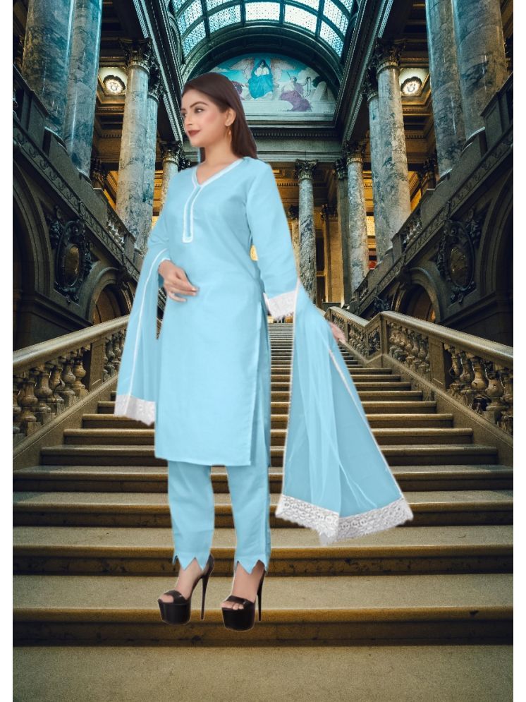     			RUTSH CREATION Cotton Self Design Kurti With Pants Women's Stitched Salwar Suit - Light Blue ( Pack of 1 )