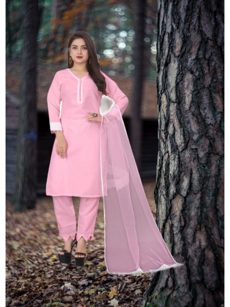     			RUTSH CREATION Cotton Self Design Kurti With Pants Women's Stitched Salwar Suit - Pink ( Pack of 1 )