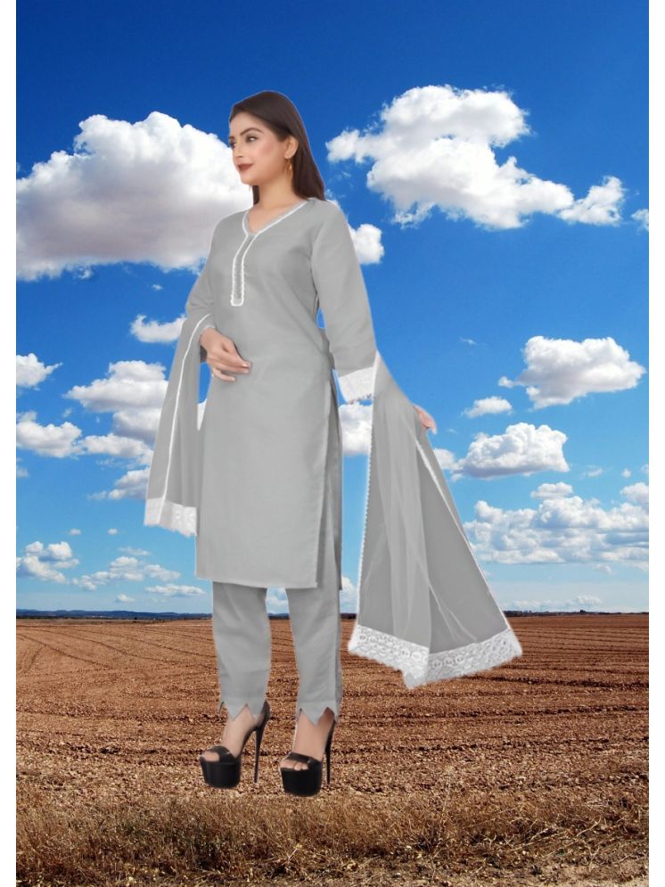     			RUTSH CREATION Cotton Self Design Kurti With Pants Women's Stitched Salwar Suit - Light Grey ( Pack of 1 )