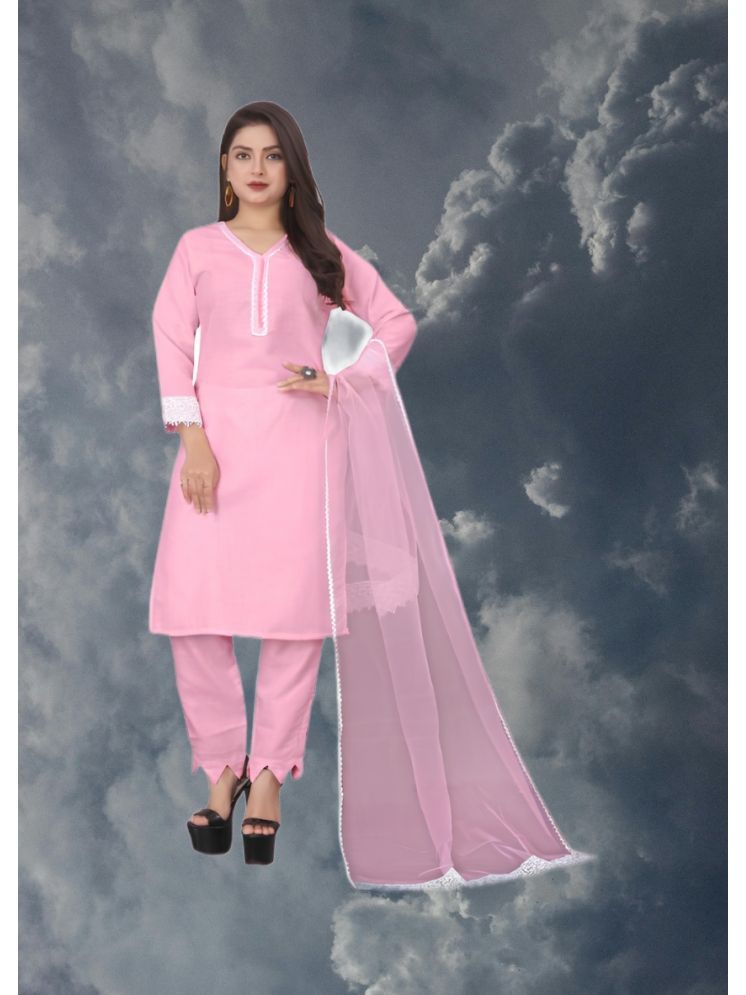     			RUTSH CREATION Cotton Self Design Kurti With Pants Women's Stitched Salwar Suit - Pink ( Pack of 1 )