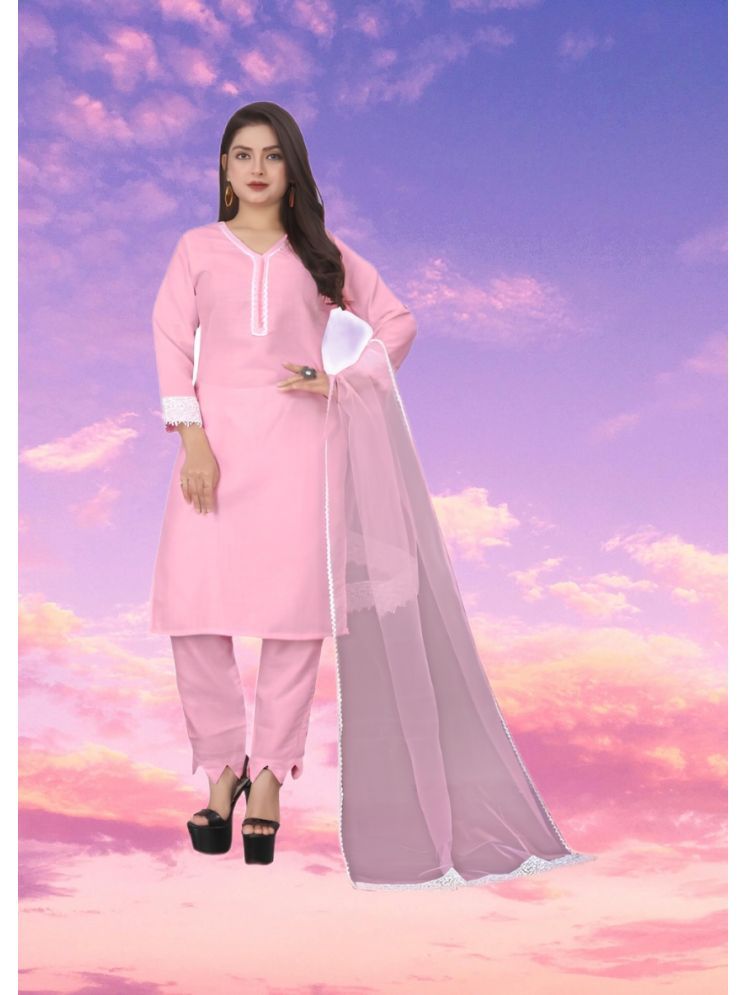     			RUTSH CREATION Cotton Self Design Kurti With Pants Women's Stitched Salwar Suit - Pink ( Pack of 1 )