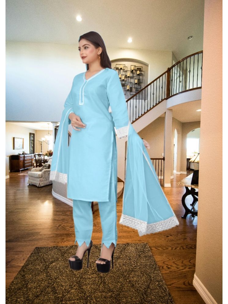     			RUTSH CREATION Cotton Self Design Kurti With Pants Women's Stitched Salwar Suit - Light Blue ( Pack of 1 )