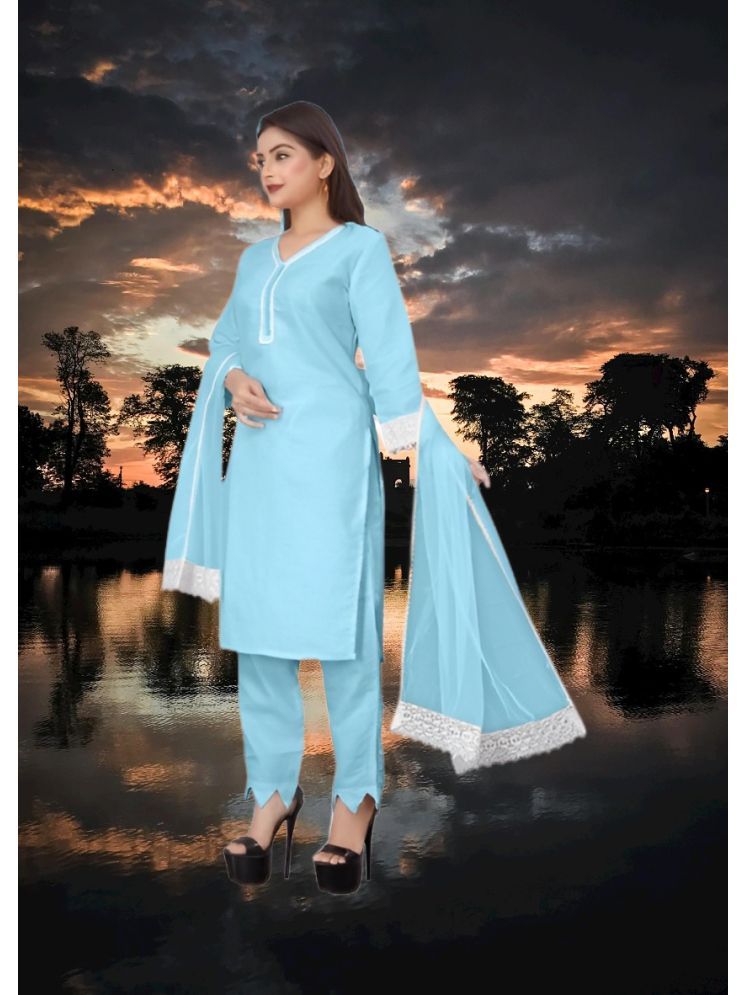     			RUTSH CREATION Cotton Self Design Kurti With Pants Women's Stitched Salwar Suit - Light Blue ( Pack of 1 )