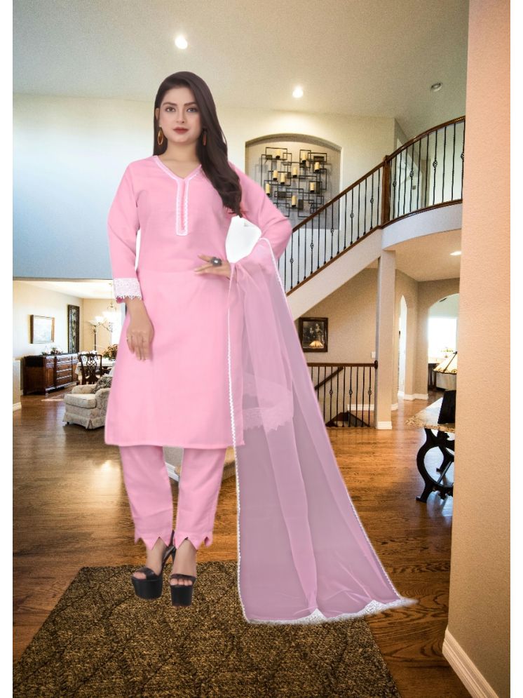     			RUTSH CREATION Cotton Self Design Kurti With Pants Women's Stitched Salwar Suit - Pink ( Pack of 1 )