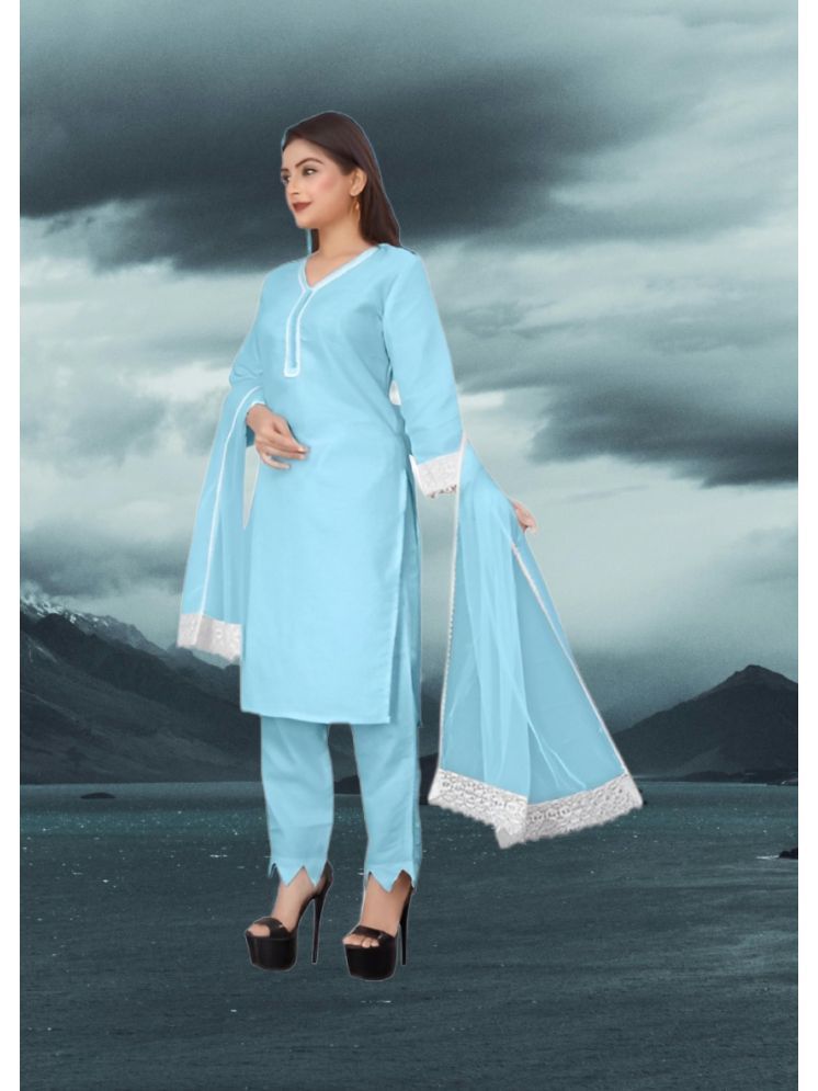     			RUTSH CREATION Cotton Self Design Kurti With Pants Women's Stitched Salwar Suit - Light Blue ( Pack of 1 )