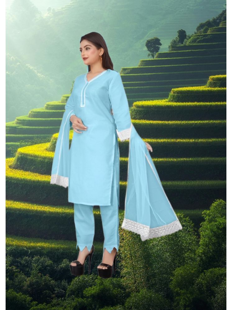     			RUTSH CREATION Cotton Self Design Kurti With Pants Women's Stitched Salwar Suit - Light Blue ( Pack of 1 )