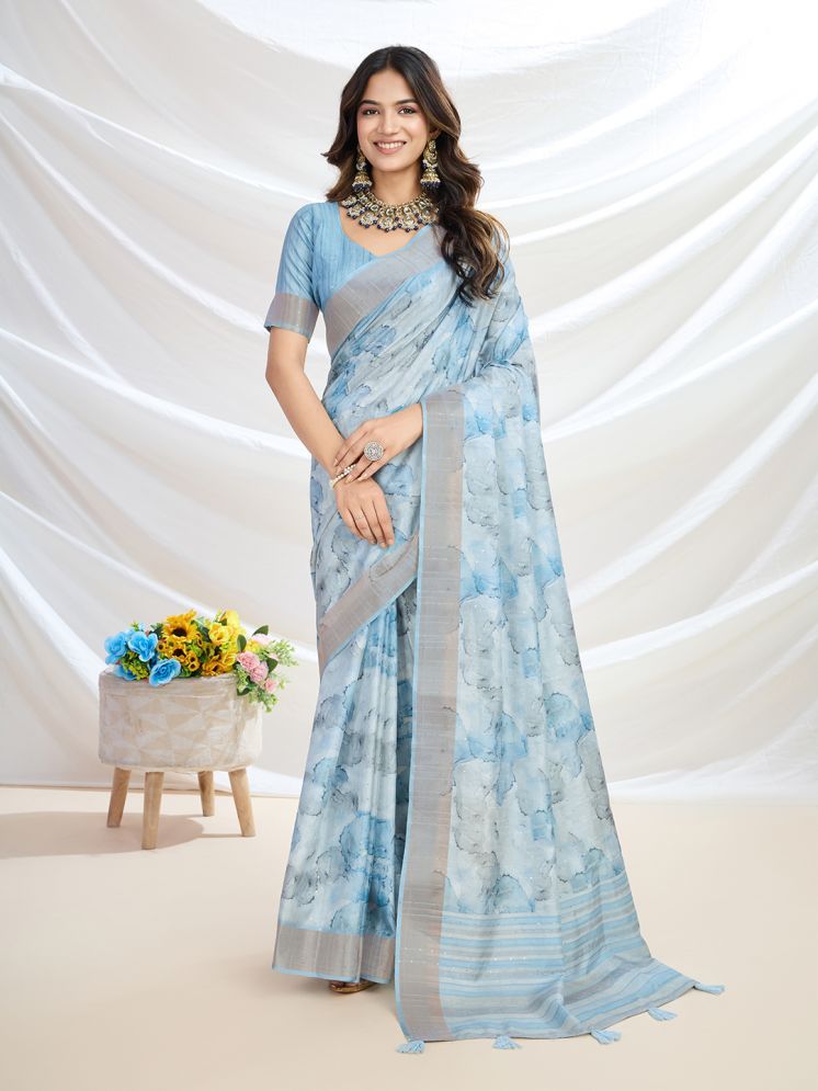     			RekhaManiyar Pack of 1 Silk Blend Printed Saree With Blouse Piece ( Light Blue )