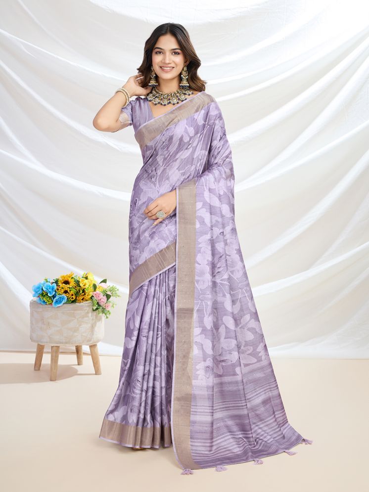     			RekhaManiyar Pack of 1 Silk Blend Printed Saree With Blouse Piece ( Purple )