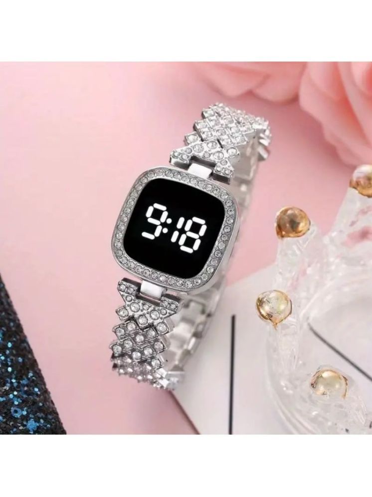     			Rhonium Silver Metal Digital Womens Watch