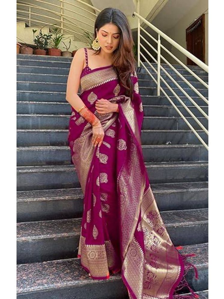     			Sanjana Silk Pack of 1 Silk Blend Embellished Saree With Blouse Piece ( Wine )