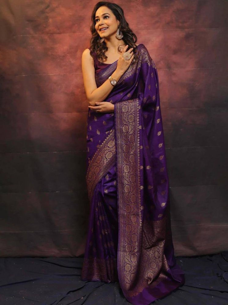     			Sitanjali Pack of 1 Silk Blend Woven Saree With Blouse Piece ( Purple )