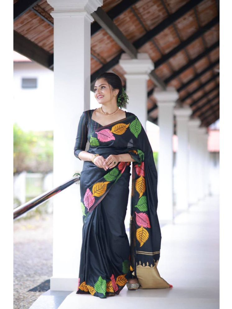     			Sitanjali Pack of 1 Silk Blend Printed Saree With Blouse Piece ( Black )