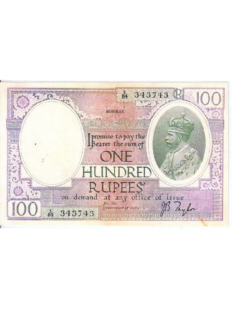     			Super Rare 100 Rupee King George V Note Signed By J B Taylor