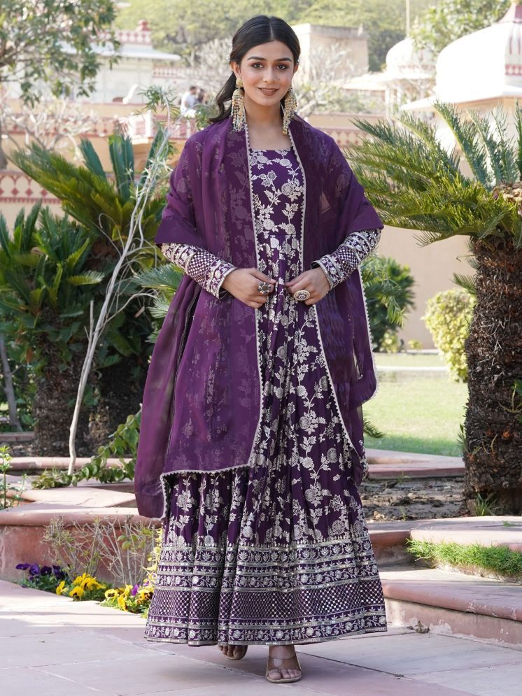     			Trijal Fab Pack of 1 Art Silk Embellished Anarkali Women's Kurti with Dupatta - ( Purple )