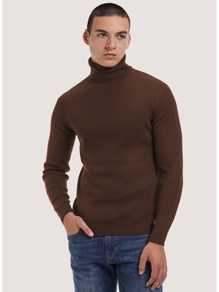     			clafouti Polyester Slim Fit Solid Full Sleeves Men's High Neck T-Shirt - Brown ( Pack of 1 )