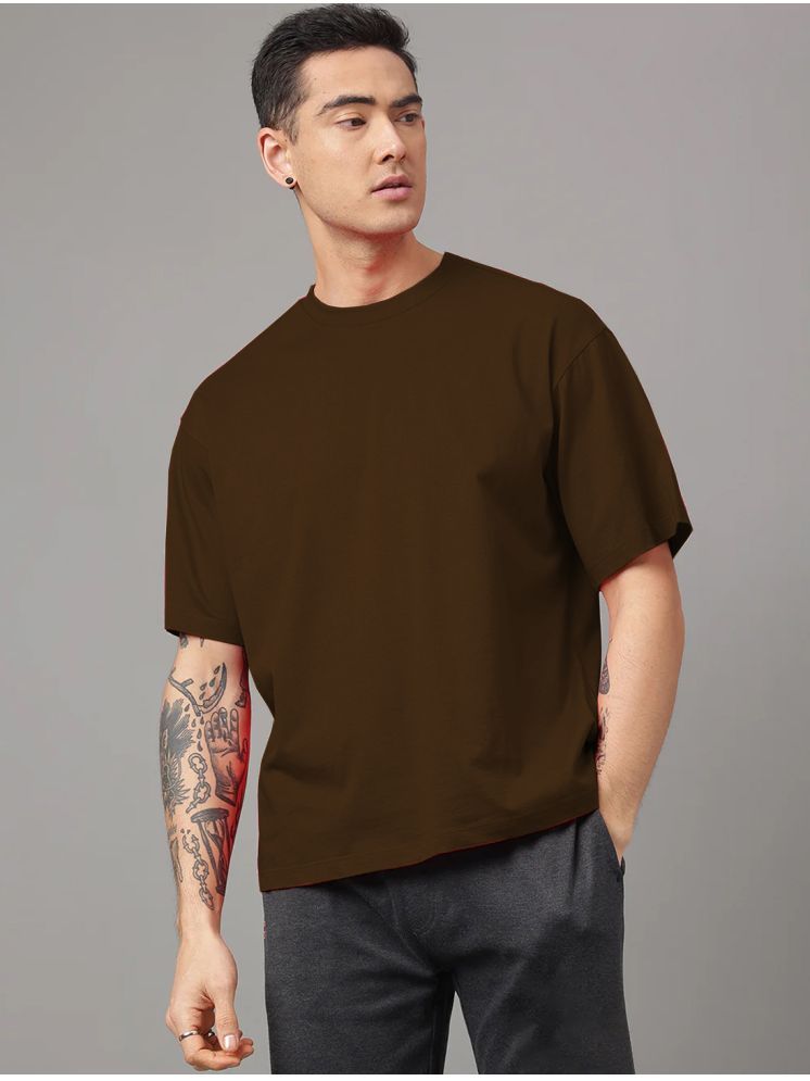     			clafoutis Cotton Oversized Fit Solid Half Sleeves Men's Round T-Shirt - Brown ( Pack of 1 )