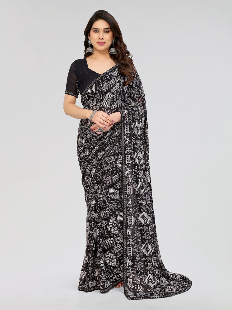     			ANAND SAREES Pack of 1 Georgette Printed Saree With Blouse Piece ( Black )