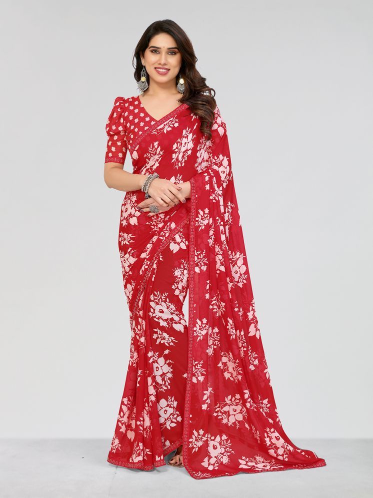     			ANAND SAREES Pack of 1 Georgette Printed Saree With Blouse Piece ( Red )