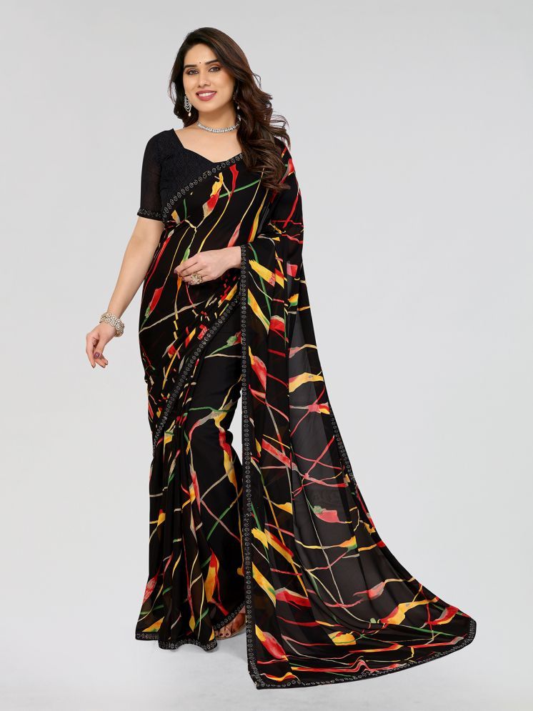     			ANAND SAREES Pack of 1 Georgette Printed Saree With Blouse Piece ( Black )