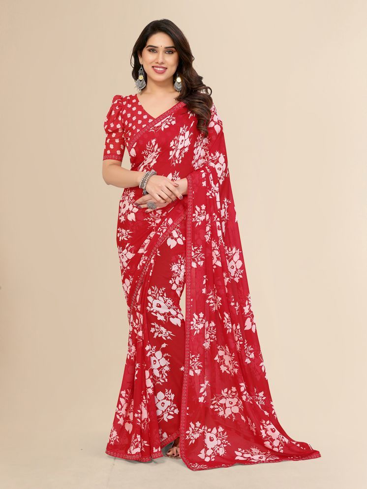     			ANAND SAREES Pack of 1 Georgette Printed Saree With Blouse Piece ( Red )