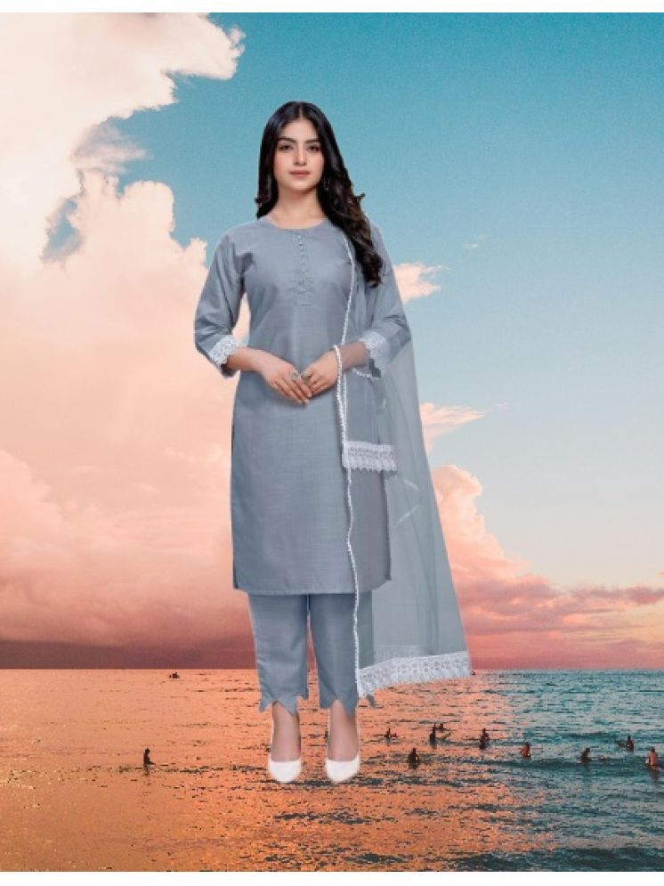     			RUTSH CREATION Cotton Self Design Kurti With Pants Women's Stitched Salwar Suit - Light Grey ( Pack of 1 )